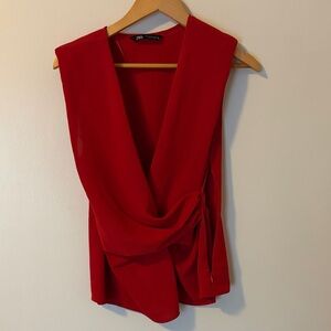 Zara Vibrant Red Drape Blouse, size S